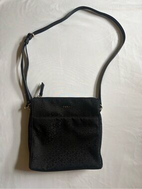 DKNY Black Logo-Print Crossbody Bag with Gold Hardware